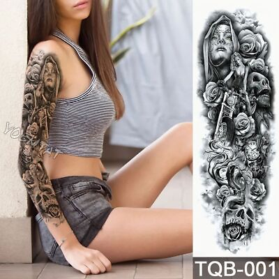 #ad Full Flower Temporary Tattoos Dead Skull Pattern Arm Body Art Tattoo Stickers