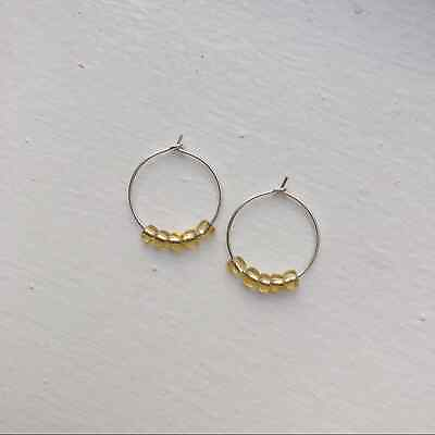 #ad Champagne beaded silver hoop earrings 20mm