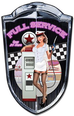 #ad FULL SERVICE GAS STATION PINUP GIRL 36quot; HEAVY DUTY USA METAL HOME DECOR SIGN