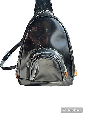 #ad GUCCI Bamboo line Old Shoulder Bag Vintage body bag black coating leather