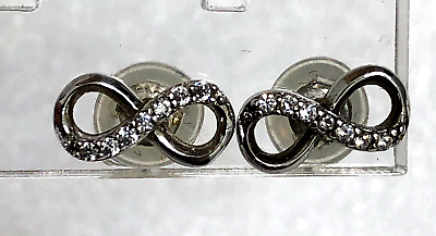 #ad JTS Earrings Stud 925 Sterling Silver Infinity CZ