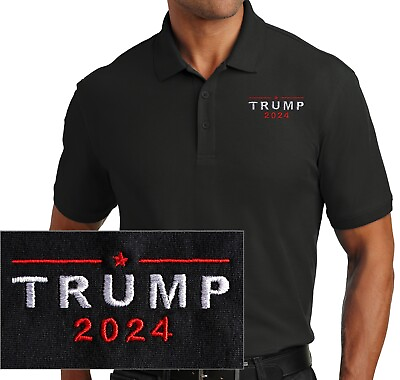 #ad TRUMP 2024 Black Polo Shirt Embroidered Classic Design