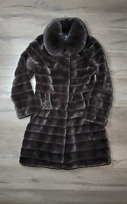 #ad Jones New York Luxurious Dark brown paneled Faux Fur coat Size:S 4 6 MRSP$450