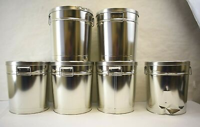 #ad Lot Of 6 Independent Can Silver Stainless Steel Storage Tin Canister With Lid