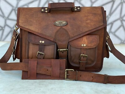 #ad 18quot; Men#x27;s Leather Messenger Laptop Satchel Shoulder Bag Perfect for Daily Use