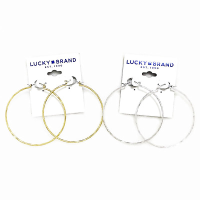 #ad Lucky Brand Gold amp; Silver Tone Big Hammered Hoop Earrings