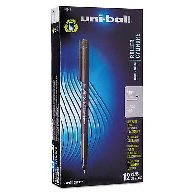 #ad uni ball Onyx Roller Ball Stick Dye Based Pen Black Ink Fine Dozen 60143