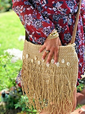 #ad Woman#x27;s Straw shoulder bag woven Handbag Summer boho beach bag straw NWT