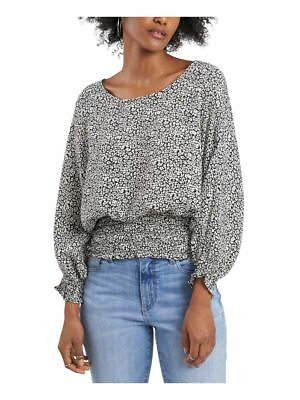 #ad VINCE CAMUTO Womens Black Printed Balloon Scoop Neck Top Size S