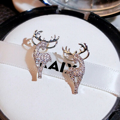 Cute Women Elk 925 Silver Filled Wedding Stud Earring Cubic Zircon Jewelry Gift C $2.55