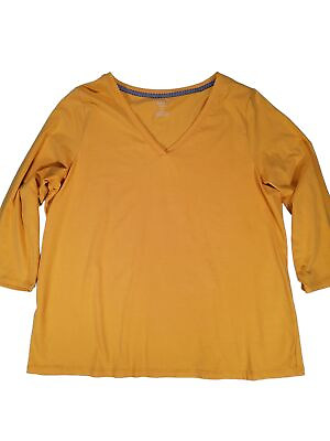 #ad Raphaella Vneck 3 4 Sleeve Pullover Shirt Size 2X Plus Size Yellow