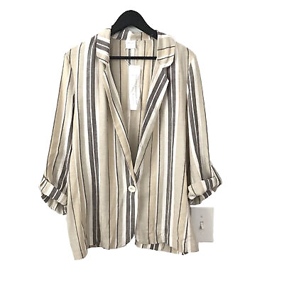 #ad NWT Silk and Salt Sz L Women’s Viscose Linen Striped Blazer Jacket Italy Made