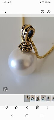 #ad New Large South Seas Shell Pearl Pendant quot; Antique Gold quot; FREE POSTAGE