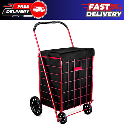 #ad Folding Grocery Basket Cart Shopping Wheel Large Utility Laundry 18quot; X 15quot; X 24quot;