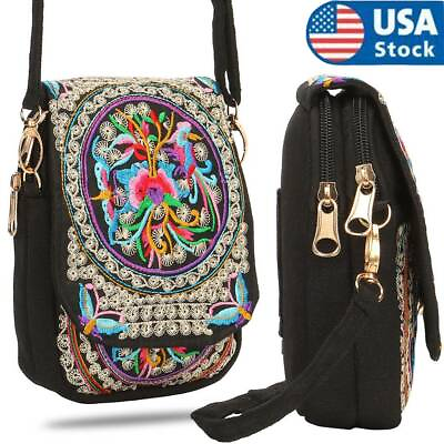 Boho Style Ethnic Embroidery Bag Vintage Messenger Bags Women Small Beach Purse $9.01