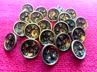 #ad Victorian Ladies 3 Part Brass Floral Buttons Buttons *21