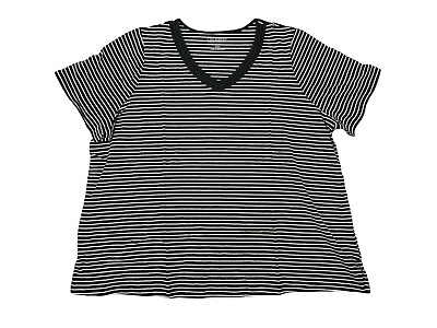 #ad Catherines Suprema Collection Petite T Shirt Womens 3XWP Black Striped V Neck