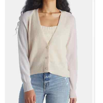 #ad NWT 525 America Cashmere Shadow Cardigan Sweater Medium Oatmeal Pink Long Sleeve