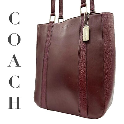 #ad COACH Bordeaux Leather Shoulder Bag Silver Hardware Charm 10.6x7.9x3.9quot; ShipJP