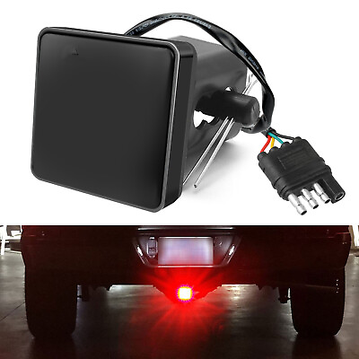 #ad Smoked Lens 15 LED Brake Light DRL Trailer Hitch Cover Fit 2quot; Towing amp; Hauling
