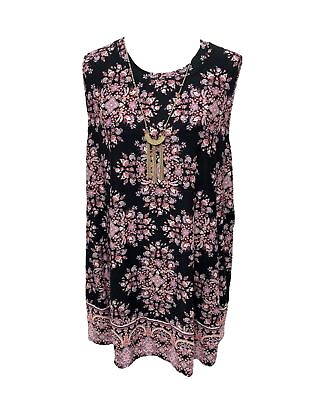 #ad AGB Woman’s Shirt Black and Pink Sleeveless Built in Necklace Casual Size 3X