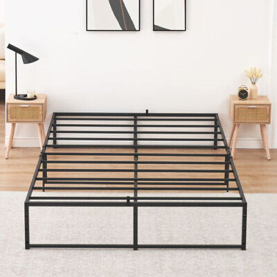 #ad New Bed Frame Metal Platform Queen Size 14quot; Sturdy 3 in 1 Steel Slats Support US