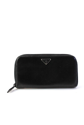 #ad Prada Womens Zip Around Logo Saffiano Leather Continental Wallet Black