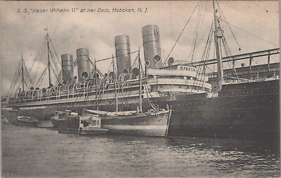 #ad c1910s Kaiser Wilhelm II Cruise Ship Harbor Hoboken New Jersey Postcard 4353D3.5
