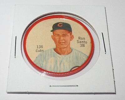 #ad 1962 Shirriff Canadian Baseball Coin Pin 136 Ron Santo Chicago Cubs Salada