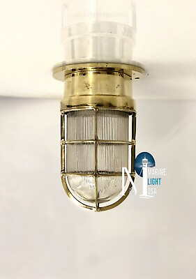#ad Marine Vintage Original Brass Metal Retro Post Mounted Bulkhead Ceiling Light