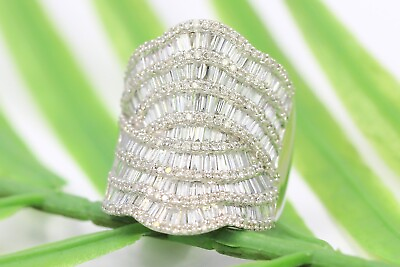 #ad 18K White Gold Cocktail Ring Natural Baguette amp; Round Diamond 2.94 ctw wedding