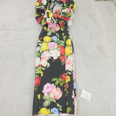 #ad ASOS Design Dress Womens 4 Tall US Black Floral Scuba Pencil Midi Ruffle