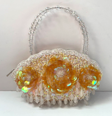 #ad Vtg Sparkling Sequin Flower Beaded Evening Bag Purse Wedding Cocktail Party EUC