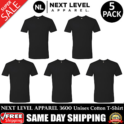 #ad 5 PACK OF NEXT LEVEL PLAIN Mens Black T Shirt Blank Cotton T Shirt Tee 3600 S XL