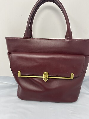 #ad Etienne Aigner Oxblood Burgundy Top Handle Purse Handbag Small Leather