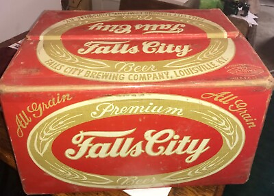 #ad 1958 Vintage Falls City Premium Beer Wax Cardboard Case w 15 Empty Bottles