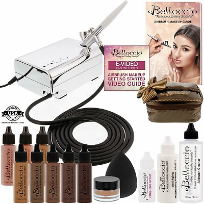 #ad Belloccio Professional Beauty Deluxe Airbrush Cosmetic Makeup System with 5 Dark