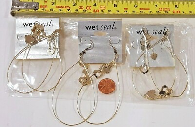 #ad 9 pairs Earrings goldtone oval hoop dangling hearts charms lovely FREE