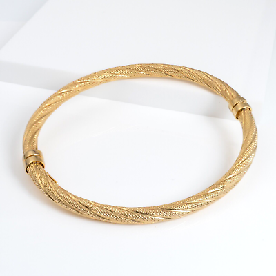 #ad 9ct Gold Bangle Bracelet for Women Italian Textured Gold Bracelet Spring Hinged