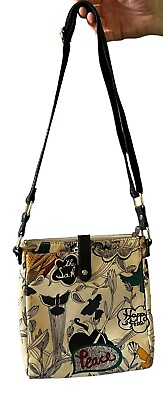 #ad Sakroots Crossbody Messenger Bag Purse Coated Fabric Birds Peace Happy Floral