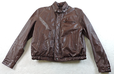 #ad Bermans Mens 42 Burgundy Motorcycle Leather Jacket Zip in Liner Hidden Hood