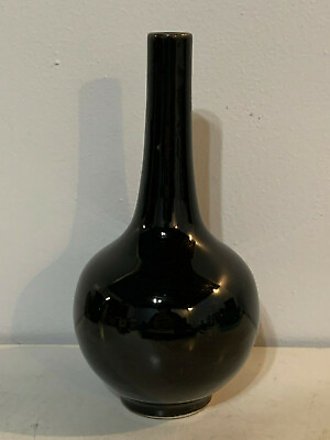 #ad Chinese Mirror Black Porcelain Noire Bottle Form Vase Tianqi Mark
