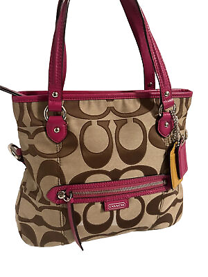 #ad Coach Daisy Signature Crossbody Bag Handbag Raspberry Pink khaki F 24064 EUC