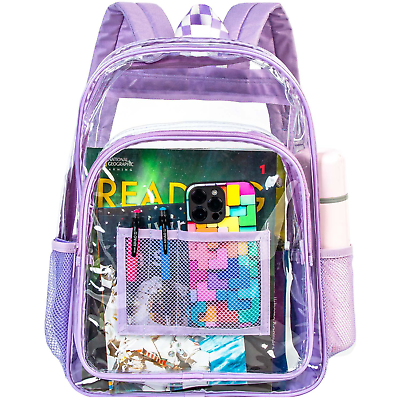 #ad Clear Backpack Heavy Duty See Through Transparent Bookbag Purple