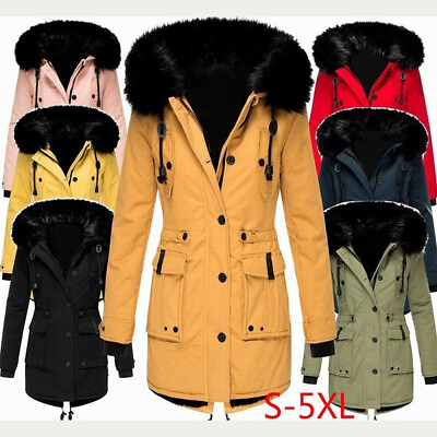 #ad Womens Fur Collar Hooded Parka Coat Outwear Jackets Puffer Winter Warm Thicken