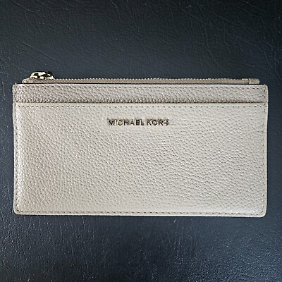 #ad Michael Michael Kors Wallet Pebble Leather Slim Card Case Metal Logo