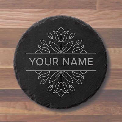 #ad Custom Personalized Monogram 4 inch Round Slate Coasters Engraved with Name