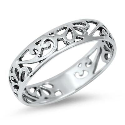 #ad Women#x27;s Cutout Filigree Design Cute Ring New 925 Sterling Silver Band Sizes 4 13