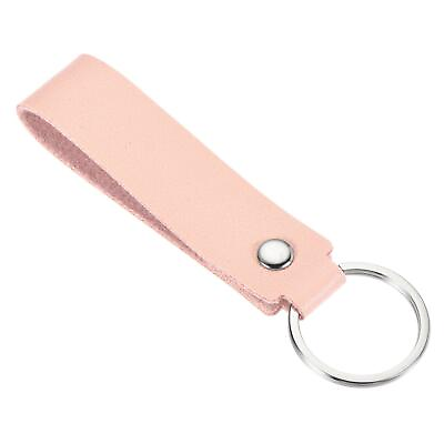 #ad Leather Keychain PU Circle Keyring Ornament Key Holder Lanyard Strap Pink