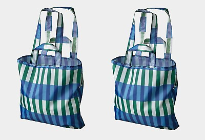 #ad Lot of 2 IKEA Shopping Bag Skynke Foldable Pocket Tote Gifts Blue Green NEW